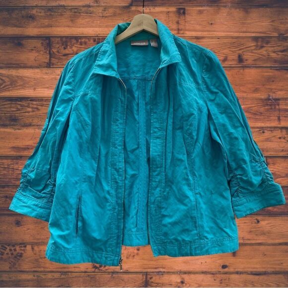 5 for $25🔥Chico's Blue Zip Front Jacket Size 2 (Large) - Picture 1 of 5